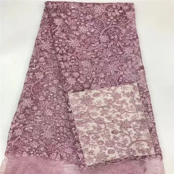 

African Net Sequins Laces 5yard Latest Nigerian Laces 2019 Pink Sequin Fabric For Sewing Dress Tulle Lace Fabric