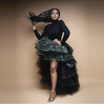 

Camo Tulle High Low Skirts for Women Tiered Ruffle Tulle Long Party Skirts Custom Made Plus Size Long Skirts
