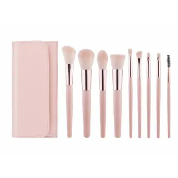 

9pcs Girly Heart Pink Makeup Brush Set Rayon Wooden Handle Portable Universal Makeup Brush Sets Beauty Tools For Beginners