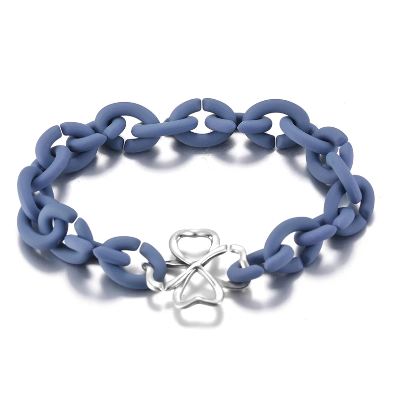 Valentine's Day Gift 925 Sterling Silver Lucky Clover Bead Charm 10 color Bracelet Rubber x Bangles For Women DIY Jewelry - Окраска металла: PX0048
