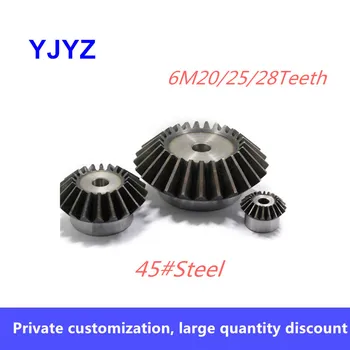 

1 pc 6M20/25/28teeth bevel gear craft hole 90 degree transmission 45 steel quenching