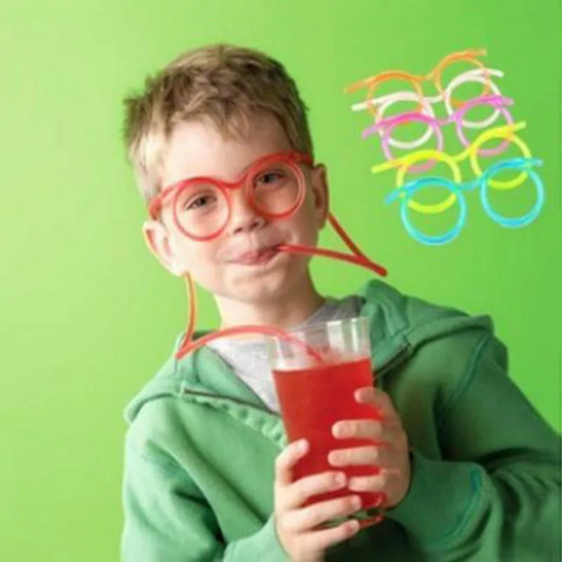 

Fun soft plastic straw funny glasses flexible drinking toys party joke tube tools kids baby birthday party toys