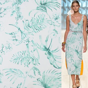 

Jacquard spun silk and cotton blended fabric floral and leaves print,SCT607