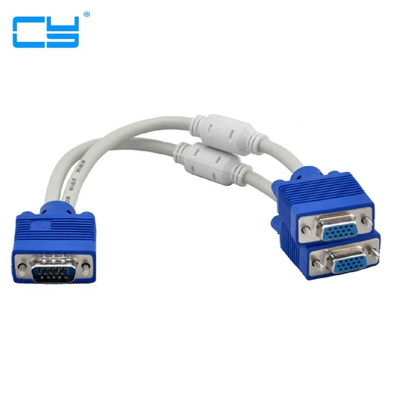 RGB VGA SVGA Male to 2 VGA two HDB15 Female Splitter Adapter extension Cable w/ core splitter adaptor connector converter
