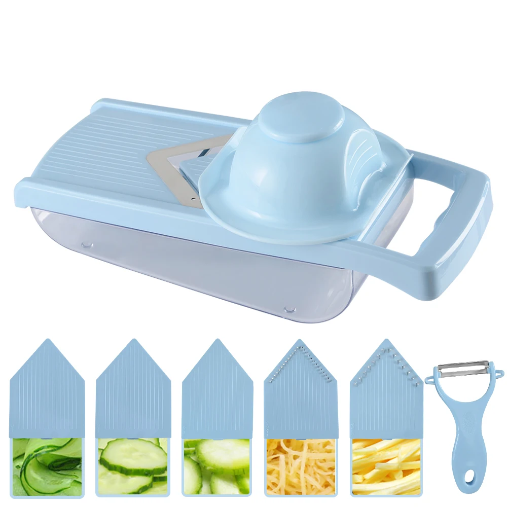 Sowoll 5 in 1 Mandoline Vegetable Cutter Slicer Potato Carrot Grater Peeling with Stainless Steel Slicing Blades Kitchen Tools | Дом и сад