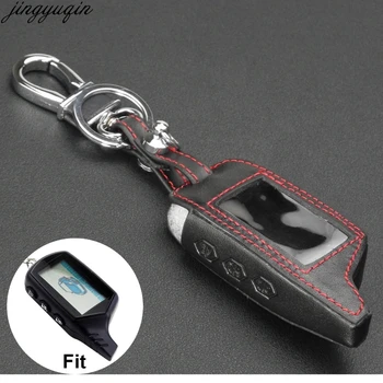 

Jingyuqin Leather Case Keychain for Russian 2 way Car Alarm System LCD Remote Control Twage Starline B9/B6/A91/A61 Key Fob Chain