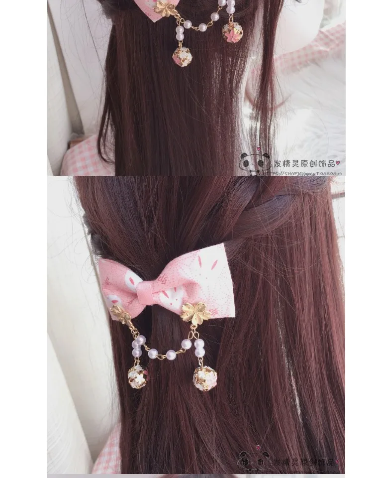 Заколка для волос Sakura rabbit and wind, заколка для волос, японская кисточка, Бант Hanfu, обруч для волос, аксессуары для волос