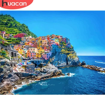 

HUACAN Oil Painting Seaside Pictures By Numbers Landscape Kits Drawing Canvas HandPainted City Coloring Art Gift Home Decor