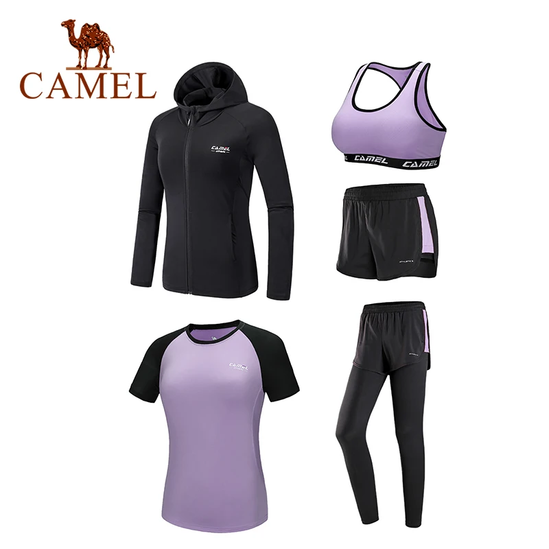 CAMEL, спортивные костюмы, спортивный костюм, 5 шт., для женщин, зимние, для бега, быстросохнущие, с длинным рукавом, для фитнеса, тенниса, юбки, леггинсы, для тренировок - Цвет: 107 Purple 5pcs