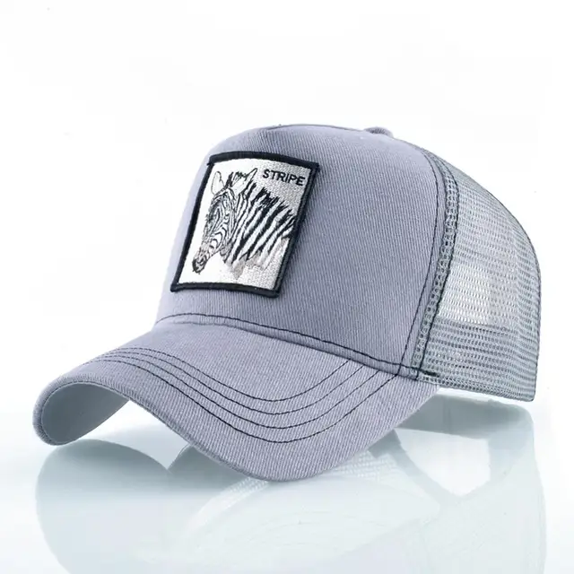 Fashion Animals Embroidery Baseball Caps Men Women Snapback Hip Hop Hat Summer Breathable Mesh Sun Gorras Unisex Streetwear Bone Gray Zebra