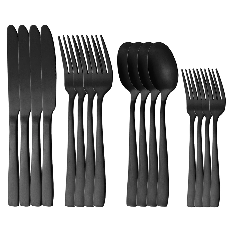 

Tableware Stainless Steel Cutlery Set Kitchen Knives Dessert Forks Spoons Set Dinnerware Set Dinner Wedding Matte Black Flatware