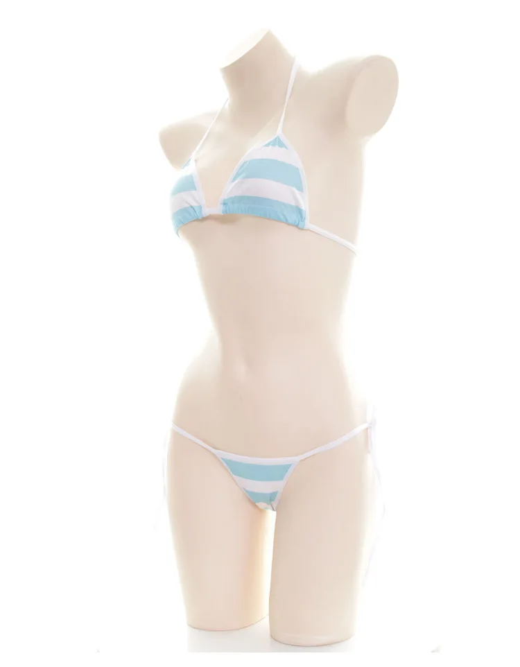 Conjunto de bikini às riscas de algodão lingerie lolita_voghion.com