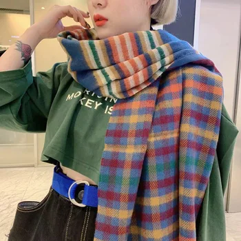 

2019 Korean version autumn winter cashmere double-sided two-color Plaid solid color women's scarf warm skin friendly big shawl