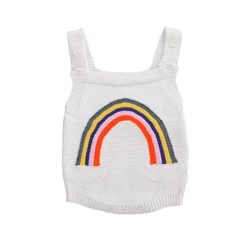 

0-18M Newborn Baby Knitted Romper Sleeveless Embroidered Rainbow Cotton Comfortable Jumpsuit