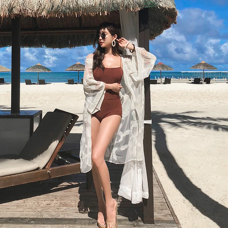 

Bikini Cover-up Bathing Suit Outdoor Sunscreen Cardigan Holiday Beach Jacket Large Size Belly Covering Loose-Fit Beach Clothing