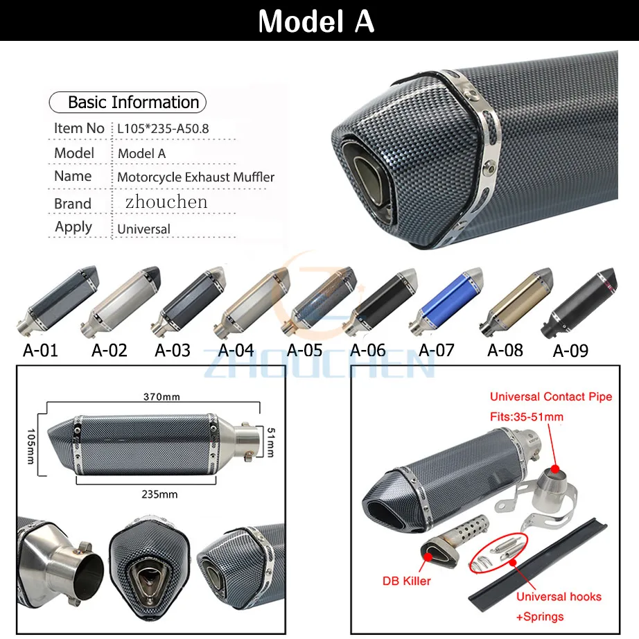 Универсальный мотоциклетный выхлоп для Akrapovic модифицированный Кроссовый глушитель для FZ6 CBR250 CB600 MT07 ATV Dirt Pit dot мини-велосипед