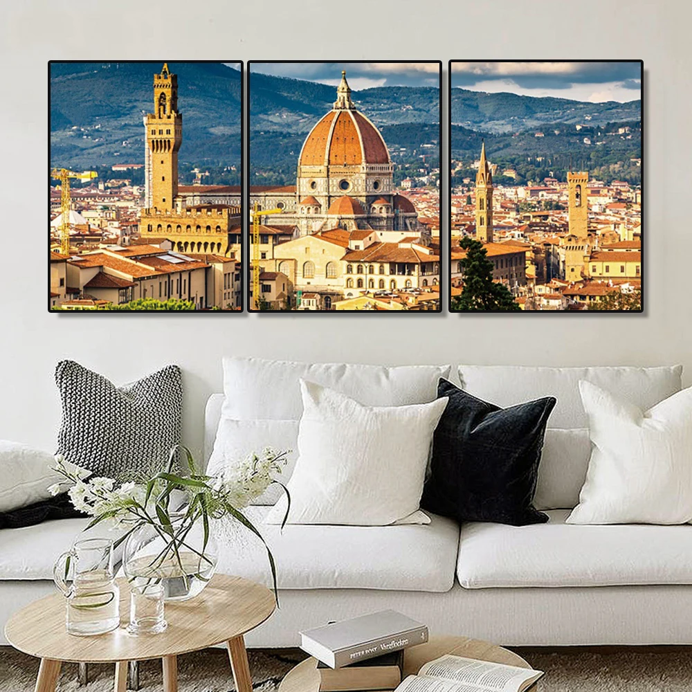 

3 Pcs Italy Florence Cathedral Poster and Prints Wall Art Canvas Painting Wall Pictures Living Room Bedroom Decor Home Decoratio