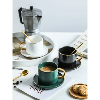 

200ML Marble Grain Ceramic Coffee Mug Set Outline In Gold Business Office Milk Tea Cup Tumbler Creative Europe Mugs for Gifts