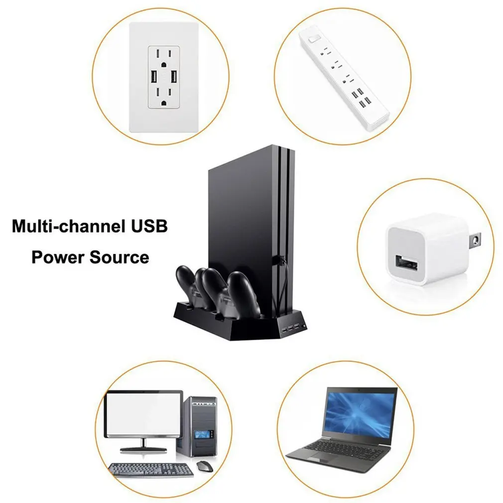  For PS4 Cooling Fan Heat Sink Base Vertical Charger Stand Dual Dock Charging Controller for Playsta