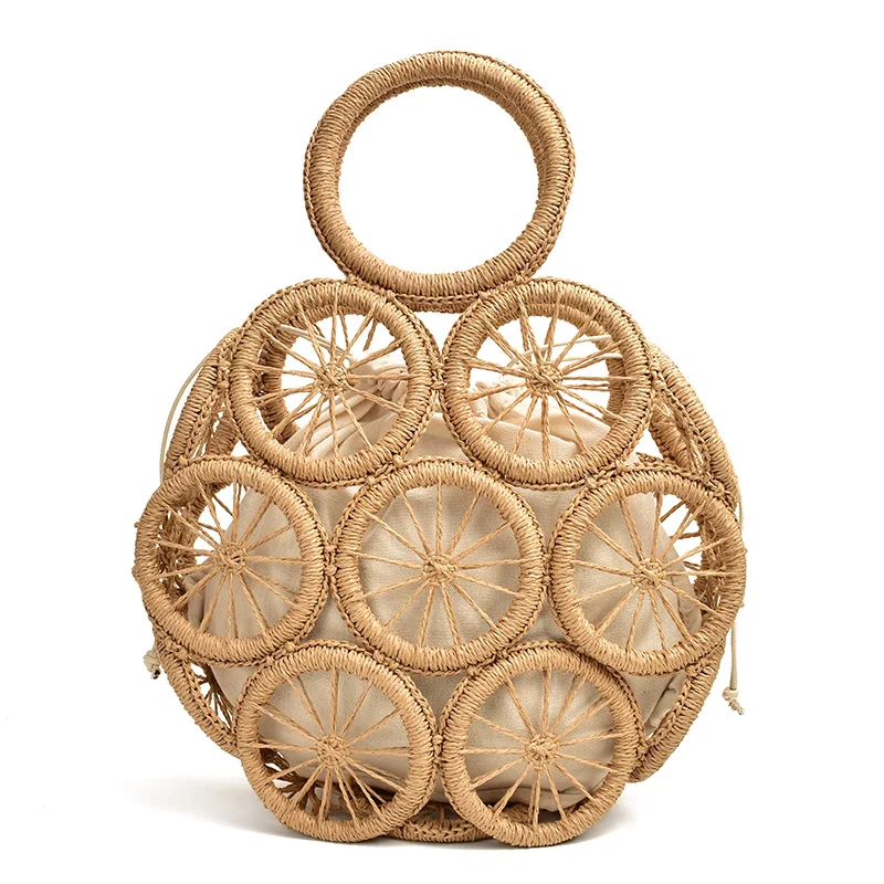 Thick Chains Rattan Conch Shape Women Shoulder Bags Design Wicker Woven Handbags Luxury Summer Beach Straw Bag Bali Purse 2022, Beige