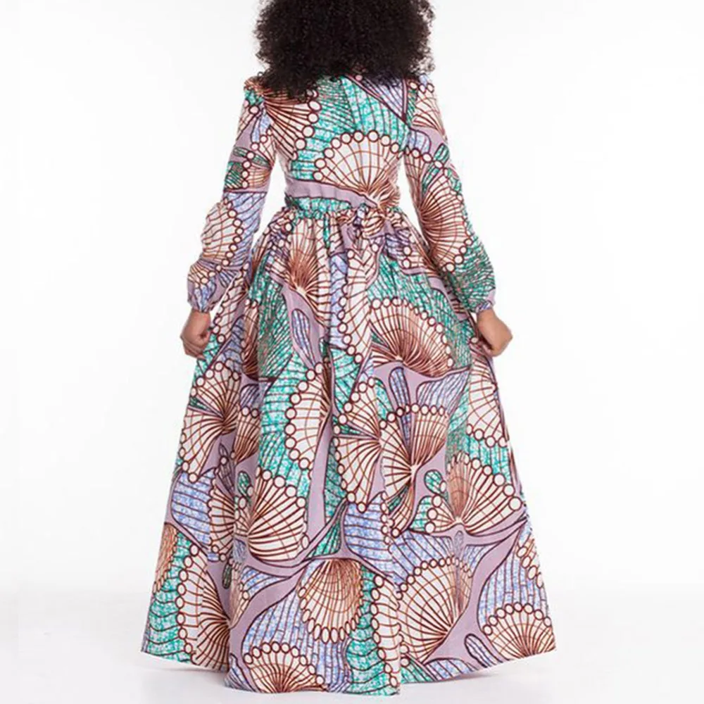 Fadzeco платье в африканском стиле для женщин с длинным рукавом, глубокий v-образный вырез, макси платье, сексуальные вечерние платья, осенний Африканский племенной узор, платье