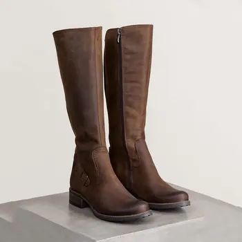 

Fall Winter 2019 New Women's Leather Tall Riding Boots Fashion Street Wear British Style Martin Boots
