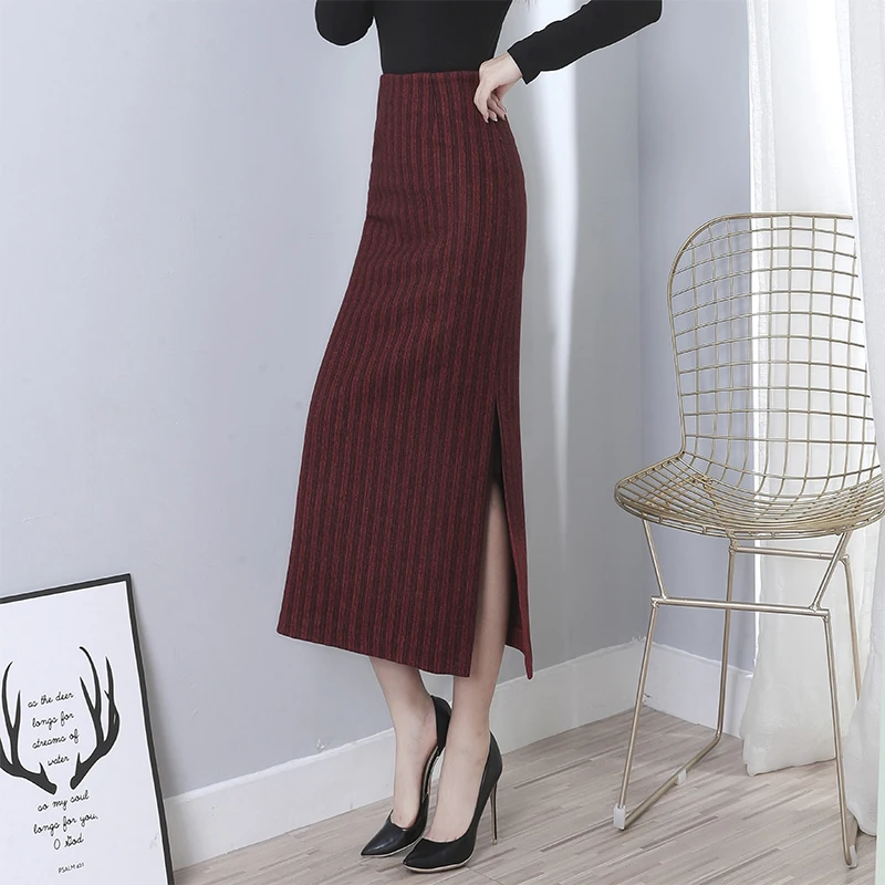 

Office Ladies Elegant Skirt Autumn Winter Women Long Skirt High Waist Side Slit Slim Pencil Skirt 3530LY