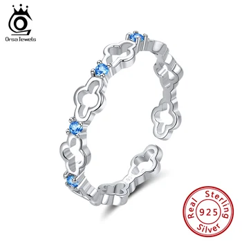 

ORSA JEWELS Pure 925 Silver Adjustable Rings For Women 4 Style Optional Blue & Clear AAAA CZ Stacking Hollow Rings Jewelry SR140
