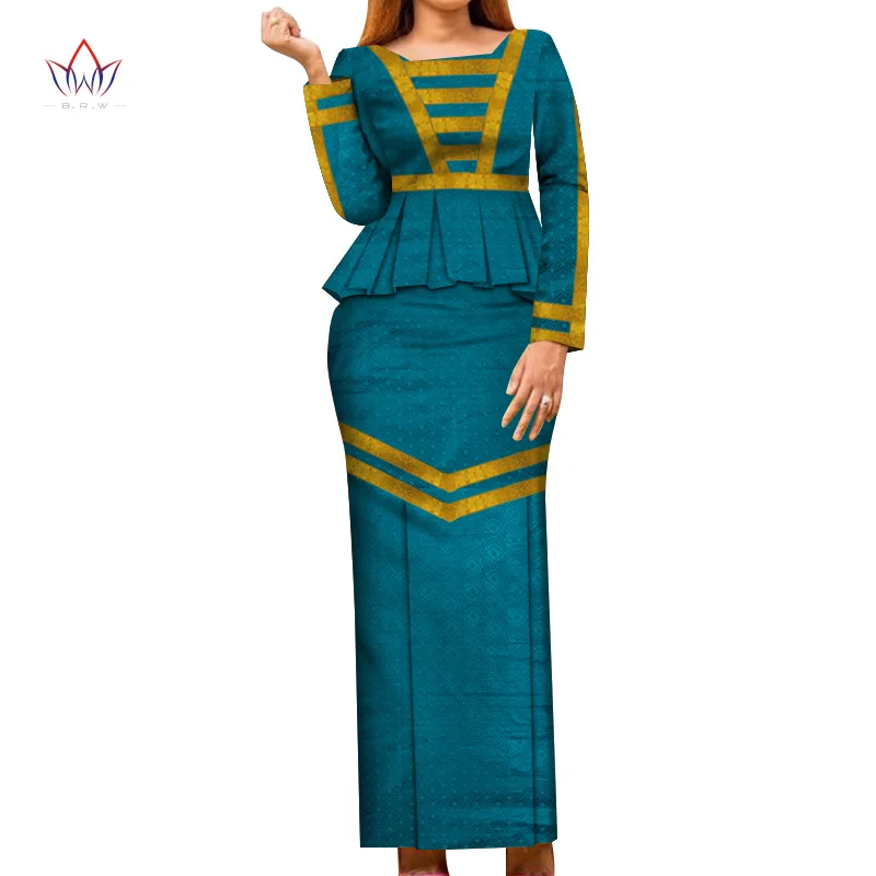 African Jacquard Women Clothing Bazin Rich Top and Skirt Sets Plus Size 7XL African Clothing 2 Pieces Skirt Set  WY7982 african wear