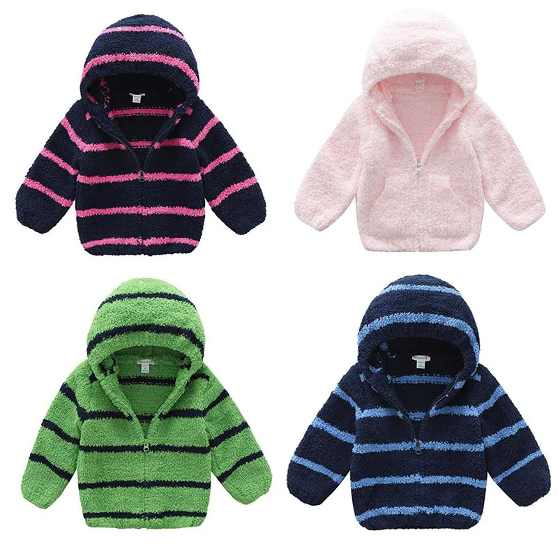 BOSBOOS/зимняя теплая флисовая куртка с капюшоном в разноцветную полоску для