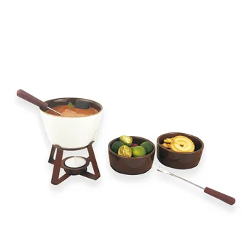 

Fondue Pot Set Porcelain Tealight Chocolate Fondue with Dipping Bowls and Forks, Cheese Fondue or Butter Warmer