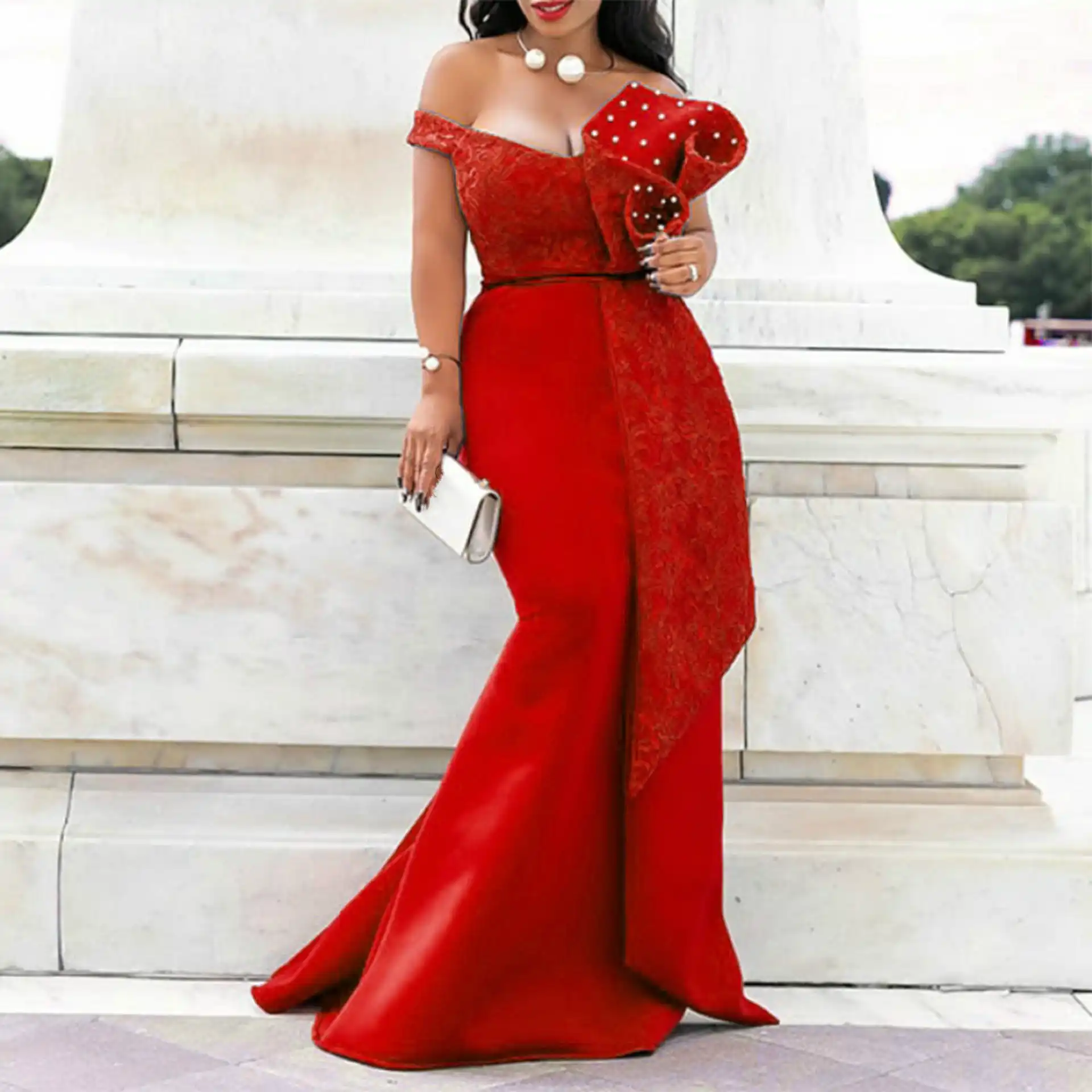 women's plus size red maxi dress