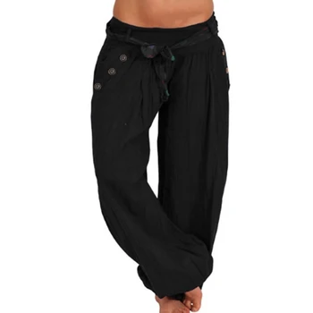 

2019 Pants Women Solid Low Waist Boho Pants Baggy Wide Leg Casual Loose Summer Trousers Free Shipping