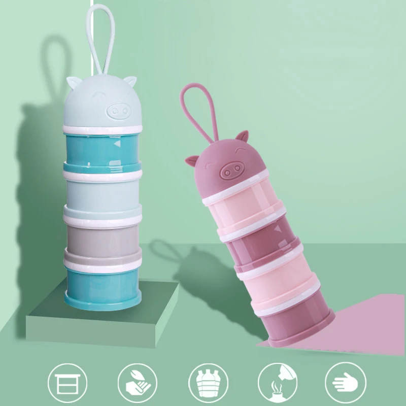 

4 Layer Cartoon Portable Newborn Baby Food Container Box Essential Cereal Milk Powder Boxes Infant Kids Formula Milk Container