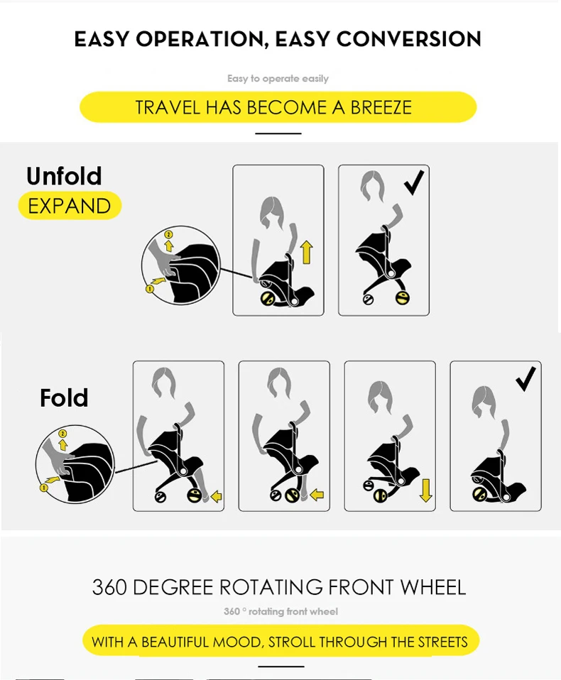 Car Seat Stroller Newborn Baby Carriage Baby Bassinet Wagen Portable Travel System Stroller with Car Seat
