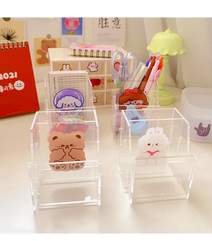 Suporte de Caneta de Acrílico Bolsala de Armazenamento de Desenho Animado com Suporte para Celular Caixa de Armazenamento para Decoração Milkjoy Transparente 8 sacola de armazenamento de desenho animado com