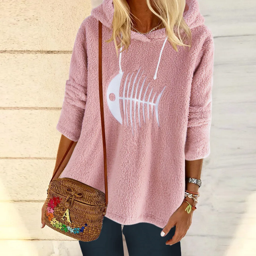Hoodies Women Autumn 2019 Print furry Hooded Harajuku Streetwear Hoodie Hoodies And Sweatshirts Women Pullovers Clothes Moletom