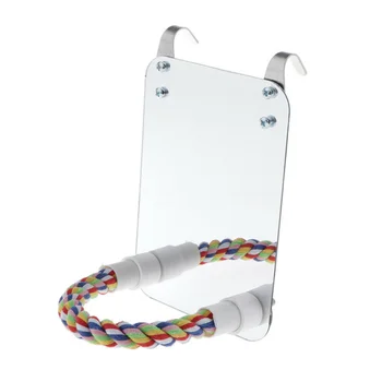 

Bird Large Mirror & Rope Perch Cage Toy for Parrot Parakeet Macaws Finches Mirror Cotton Rope Standing Bar Set Bird Mirror Toy