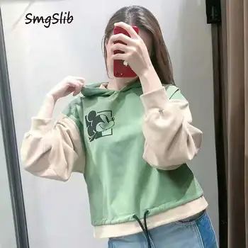 

2019 fall hoodies women's sweatshirt splicing Kawaii Mouse oversized harajuku cotton print cartoon for hoodies