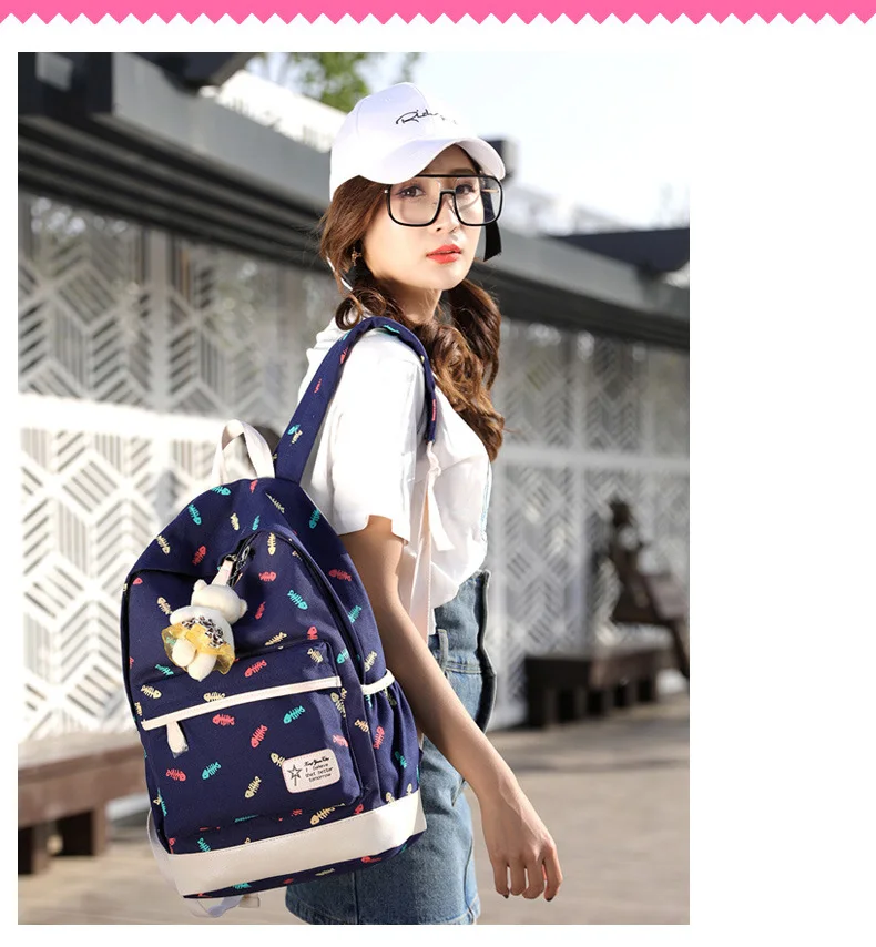 3 Pcs Printing Canvas School Bag for Teenagers Girls New 2019 Fashion Floral Backpacks College Large Capacity Laptop Travel bags (10)