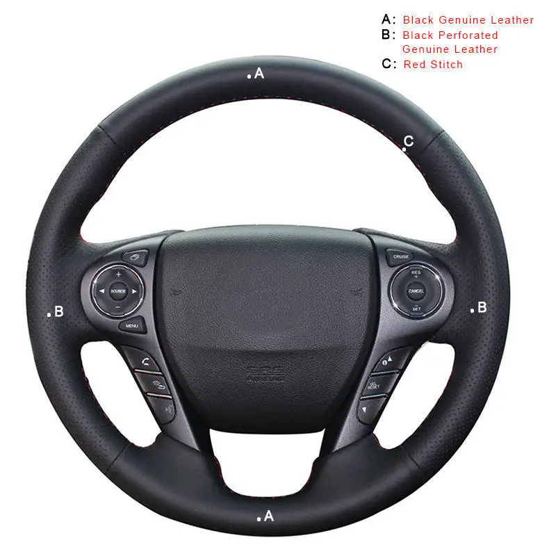 Genuine Leather Авто оплетка на руле Крышка для Honda Accord 9 2013- Crosstour 2013 ручной сшитые DIY колпаки для автомобильных колес - Название цвета: Genuine Leather