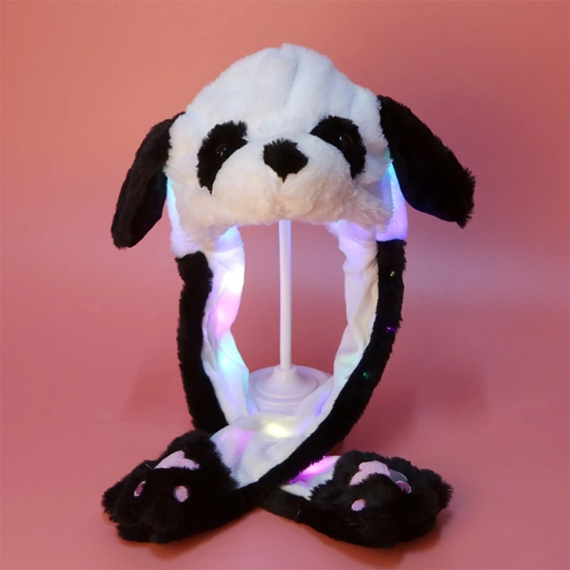 baggy beanie Adult Kids Light Up Plush Animal Hat with Moving Ears Cartoon Rabbit Bunny Panda LED Glowing Earflap Cap Stuffed Toys men's skullies & beanies