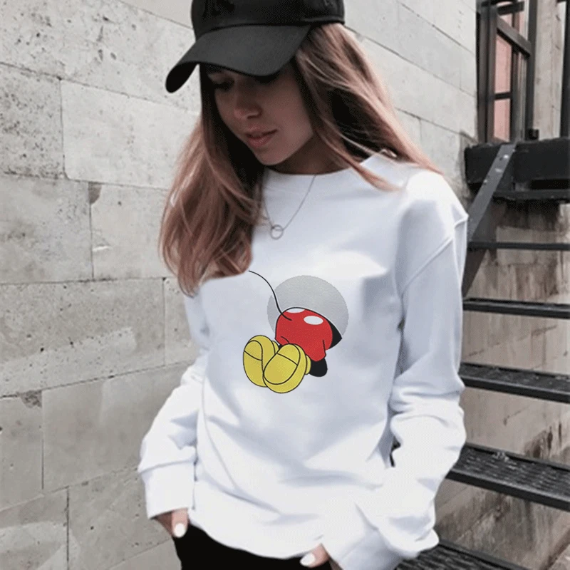 Harajuku мультфильм мышь печати толстовки для женщин дикий тренд пуловер Толстовка Kawaii мышь стеклянный, для церемоний Повседневная Толстовка с длинными рукавами