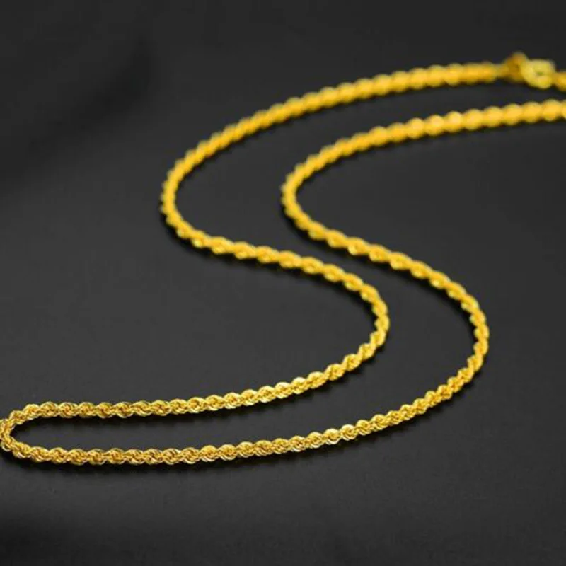 

Pure Real 18K Yellow Gold Necklace For Women Female Rope Link 1.8mmW Gold Chain 40-50cm Length
