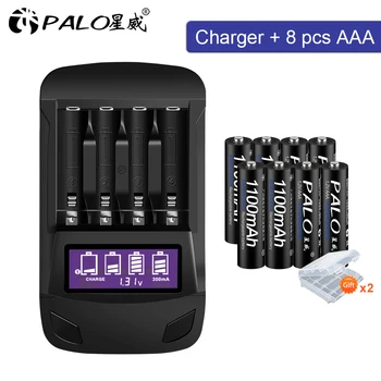 

PALO 4-16pcs AAA battery rechargeable 1.2V pre-charge aaa 3A batteries+LCD USB smart charger 1.2V AA AAA battery charger