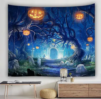 

Watercolor Pumpkin Mandala Sun Moon Starry Sky Map Bedroom Living Room Home Halloween Tapestry 150*130cm