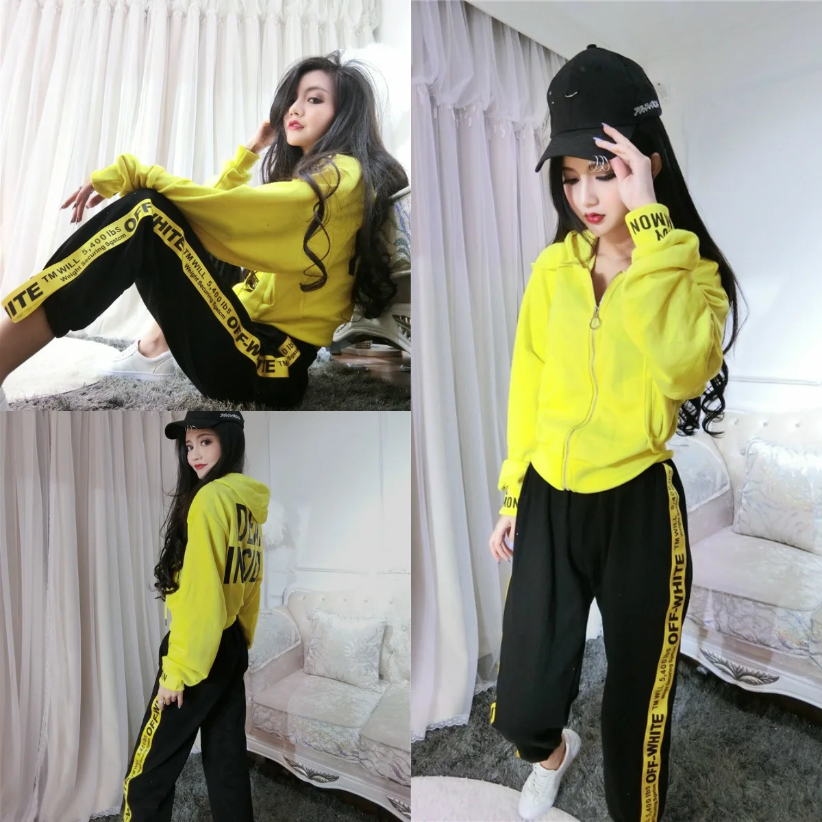 

2020 chun qiu wang Red Celebrity Style Lettered Fashion Hooded Long-sleeved Coat Tops + Casual Trousers Sports Set