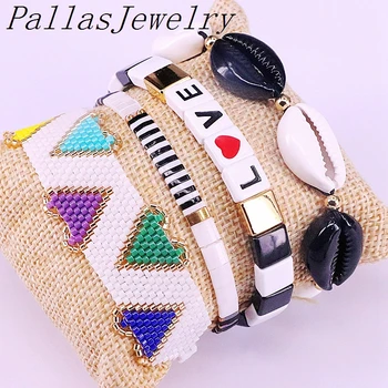 

4Pcs Tila Beads Bracelet Enamel Tile Bracelets Letter Jewelry 2020 Women Handmade Fashion Bangles