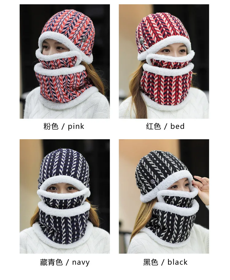 Комплект из 3 предметов, женская зимняя шапка, шарф, перчатки, Хлопковые вязаные женские зимние шапки, перчатки с воротником, шапка и шарф для девочек