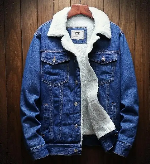 Men High-grade Wool Coat Wool collar Jacket Plus Fluff Warm Plus Velvet Coats Windbreaker Jacke Warm Male lambswool Denim Coat